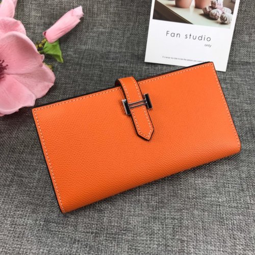 Hermes Womens Mens Wallets Purse Bearn Clutch Leather Design Coin Bag with Original Box