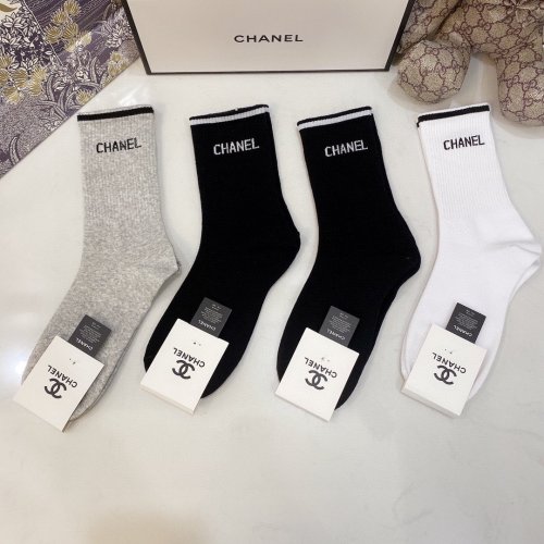 Chanel Socks 4 Pairs with Original Box Luxury Brand Breathable Chanel Sock