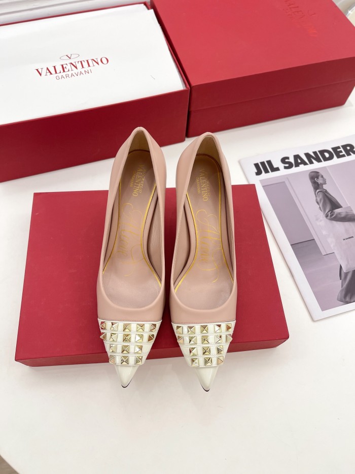 Valentino Womens Shoes ROCKSTUD SLINGBACK PUMP WITH SCULPTED HEEL IN KIDSKIN with Original Box 8cm Heel Design