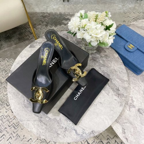 Chanel Womens Shoes Leather Mules 7cm