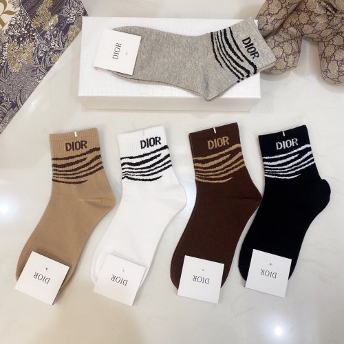 Dior Socks 5 Pairs with Original Box Luxury Brand Breathable Dior Sock