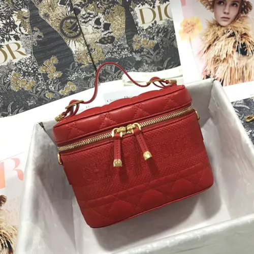 Dior Womens Bags Luxury Brand Fashion Small Diortravel Vanity Case Poppy Red Cannage Lambskin S5488UNTR_M53R with Original Box