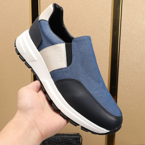 Prada Men Shoes Luxury Brand Sneakers Prax 01 Leather And Technical Fabric Slip-On Sneakers