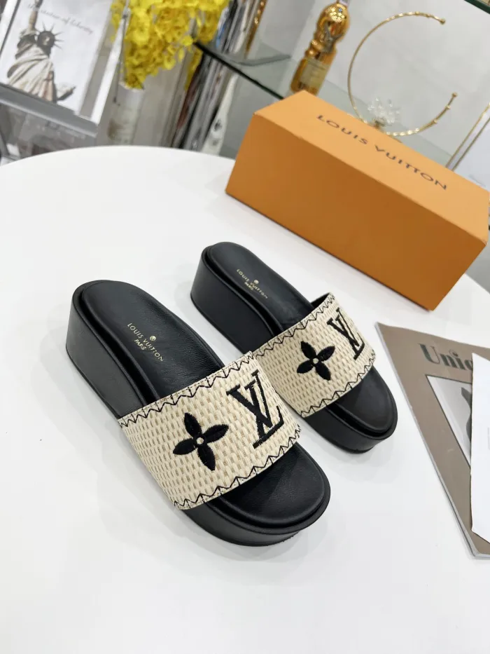Louis Vuitton Womens Shoes Sandals Slippers Luxury Brand Louis Vuitton JUMBO FLATFORM MULE with Original Box 1A9QYY