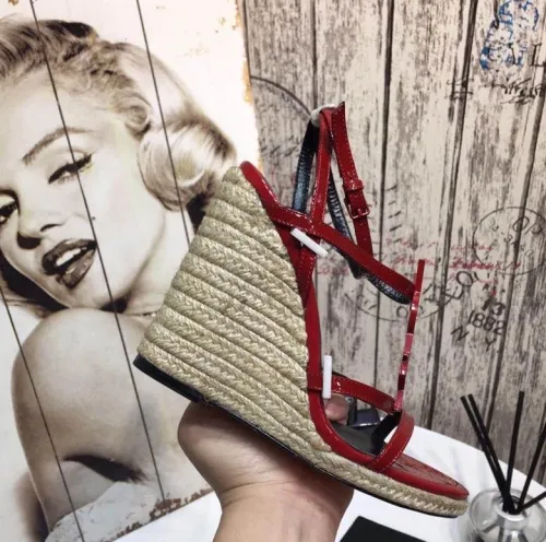 Yves Saint Laurent YSL Women Shoes Sandals Luxury Brand TRIBUTE ESPADRILLES WEDGE IN SMOOTH LEATHER with Original Box