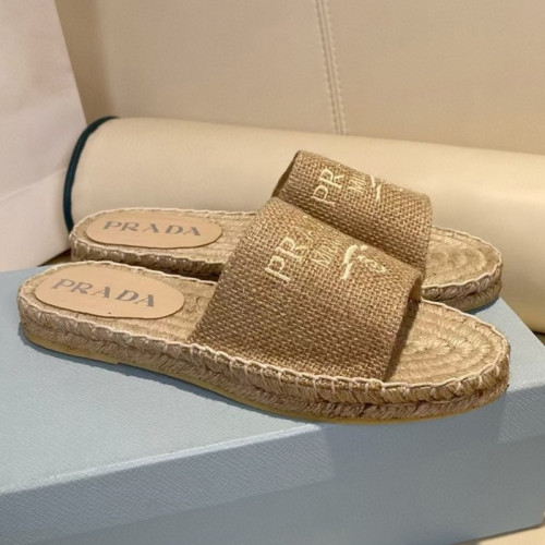 Prada Womens Shoes Casual Luxury Brand Breathable Hemp espadrilles Shoes Sandals Slippers with Original Box