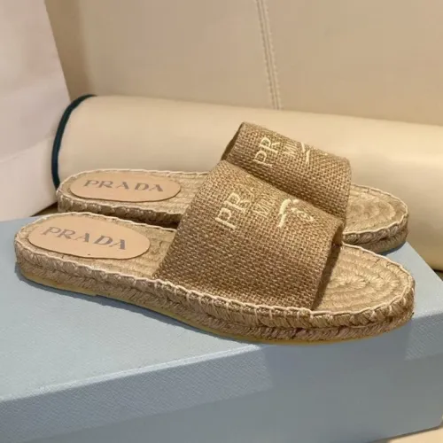 Prada Womens Shoes Casual Luxury Brand Breathable Hemp espadrilles Shoes Sandals Slippers with Original Box