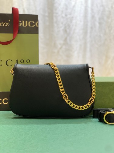 Gucci Womens Bags Shoulder Messenger Bag Luxury Brand Gucci Blondie shoulder bag in black leather with Original Box 699268 UXX0G 1000