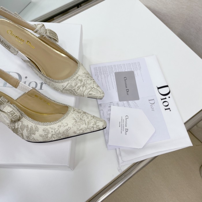 Dior Women Shoes Pumps Luxury Design Fashion Type High Heel Shoes for Wedding Style J'ADIOR SLINGBACK PUMP Cotton Embroidery with Micro Houndstooth Motif with Original Box