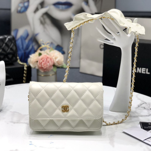 Chanel Womens Bags Crossbody Bag Wallet on Chain Lambskin & Gold-Tone Metal White