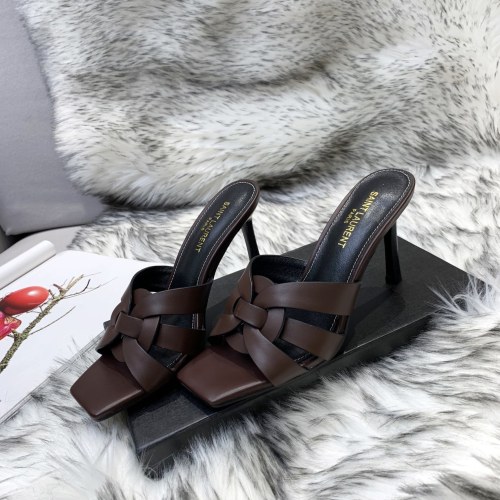 Saint Laurent YSL Womens Shoes TRIBUTE HEELED MULES IN SMOOTH LEATHER 9CM