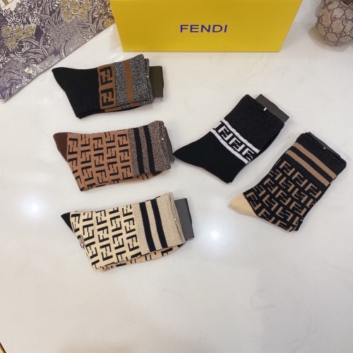 Fendi Socks 5 Pairs with Original Box Luxury Brand Breathable Fendi Sock