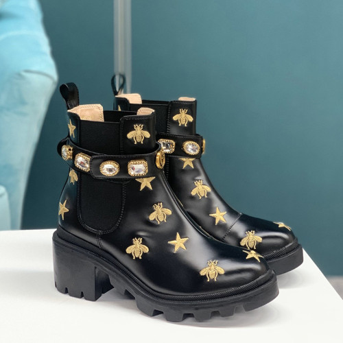 Gucci Women Shoes Boots Luxury Brand Embroidered Leather Ankle Boot with Belt 557735 AYO10 1000