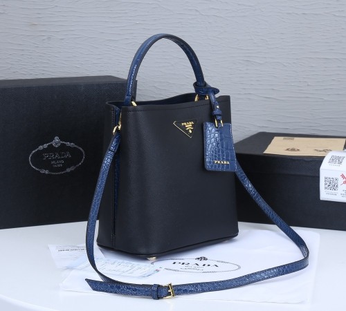 Prada Womens Bag Leather Shoulder Bag Saffiano Leather Prada Panier Bag