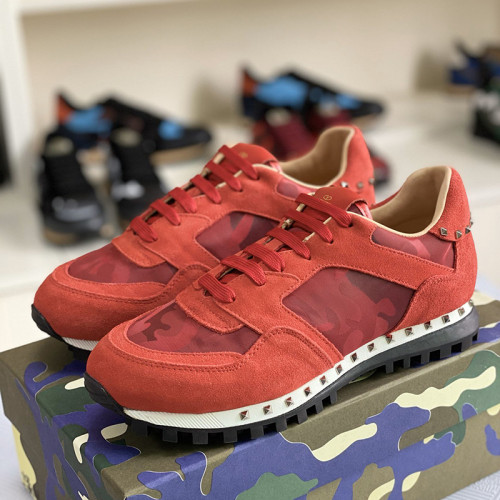 Valentino Men Shoes Fashion Design Luxury Brand ROCKRUNNER CAMOUFLAGE LAMINATED STUDDED SNEAKER with Original Box