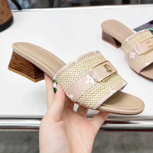 Louis Vuitton Womens Shoes Slide Slippers Luxury Brand Designer LOCK IT MULE 1AA17M Raffia and calf leather with Original Box 3.5cm Heel