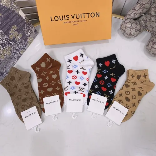 Louis Vuitton Socks 5 Pairs with Original Box Luxury Brand Breathable LV Sock