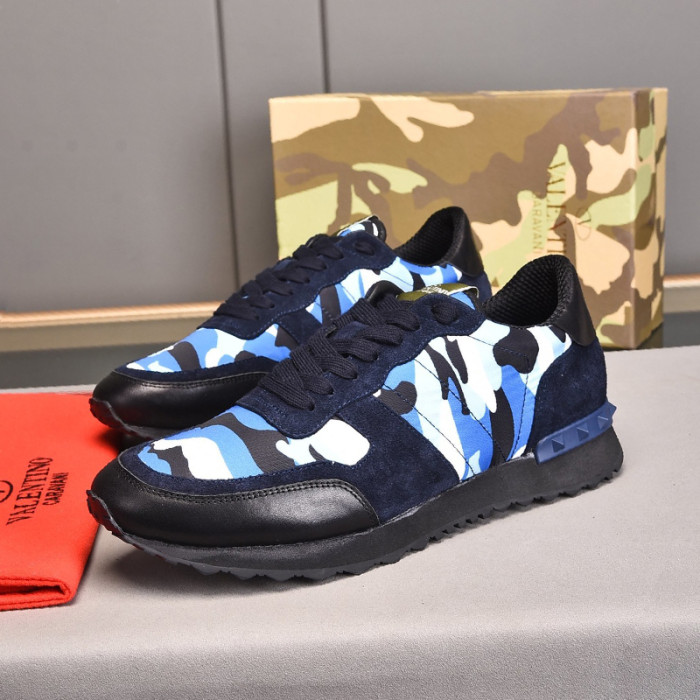 Valentino Men Shoes Fashion Design Luxury Brand ROCKRUNNER CAMOUFLAGE LAMINATED STUDDED SNEAKER with Original Box