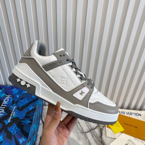 Louis Vuitton Men Shoes Fashion Design Luxury Brand LV TRAINER SNEAKER 1A8KGA Gray Monogram-embossed calf leather with Original Box