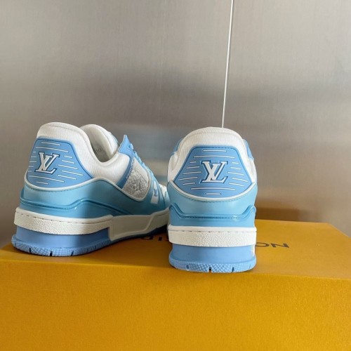 Louis Vuitton Womens Shoes Fashion Sneakers Design Luxury Brand LV TRAINER SNEAKER Blue Mix of materials with Original Box 1AA6YM