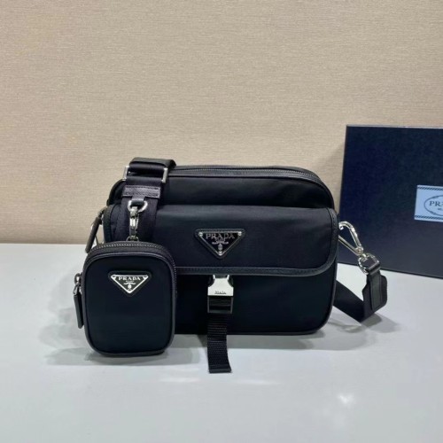 Prada Mens Womens Bags Shoulder Bag Luxury Brand Black Re-Nylon and Saffiano leather shoulder bag with Original Box 2VH133_2DMH_F0002_V_WMP