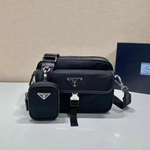 Prada Mens Womens Bags Shoulder Bag Luxury Brand Black Re-Nylon and Saffiano leather shoulder bag with Original Box 2VH133_2DMH_F0002_V_WMP