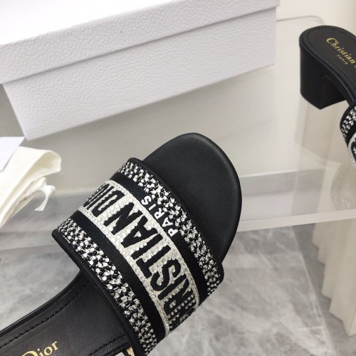 Dior Women Shoes DWAY HEELED SLIDE Embroidered Cotton Luxury Brand Womens Sandals Slippers with Original Box KCQ244ERC_S56B
