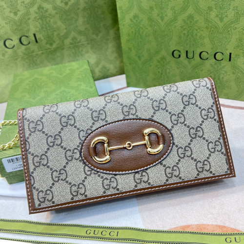 Gucci Womens Bags Crossbody Shoulder Messenger Bags Luxury Brand Gucci Horsebit 1955 wallet with chain in GG Supreme canvas with Original Box 621892 92TCG 8563