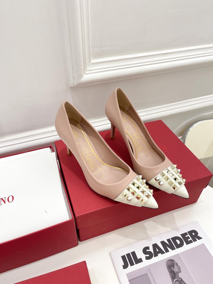 Valentino Womens Shoes ROCKSTUD SLINGBACK PUMP WITH SCULPTED HEEL IN KIDSKIN with Original Box 8cm Heel Design