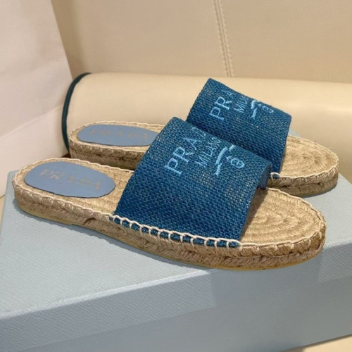 Prada Womens Shoes Casual Luxury Brand Breathable Hemp espadrilles Shoes Sandals Slippers with Original Box