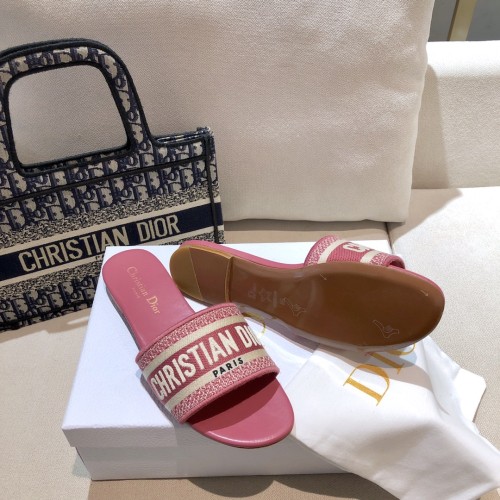 Dior Women Shoes DWAY HEELED SLIDE Embroidered Cotton Luxury Brand Womens Sandals Slippers with Original Box KCQ244ERC_S56B
