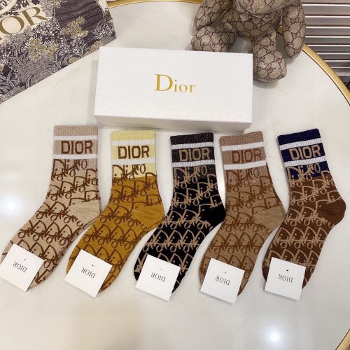 Dior Socks 5 Pairs with Original Box Luxury Brand Breathable Dior Sock