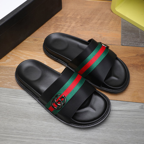 Gucci Mens Shoes Leather Sandal Slipper Luxury Brand Flat with Original Box
