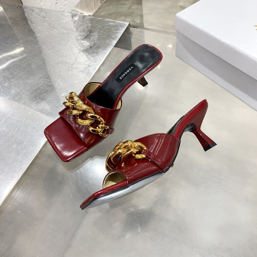 Versace Womens Shoes MEDUSA CHAIN MID-HEEL LEATHER MULES