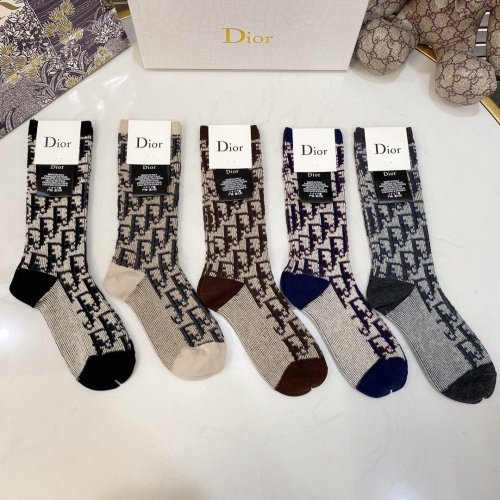 Dior Socks 5 Pairs with Original Box Luxury Brand Breathable Dior Sock