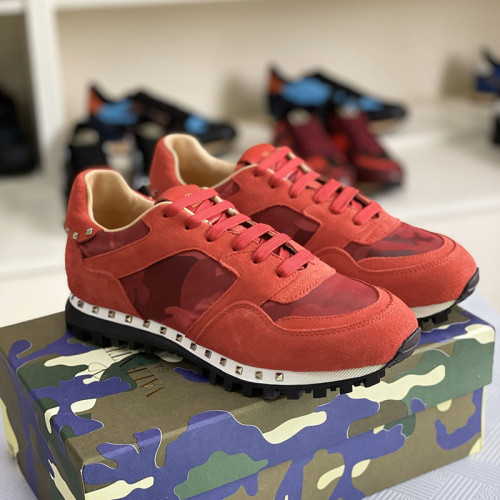 Valentino Men Shoes Fashion Design Luxury Brand ROCKRUNNER CAMOUFLAGE LAMINATED STUDDED SNEAKER with Original Box