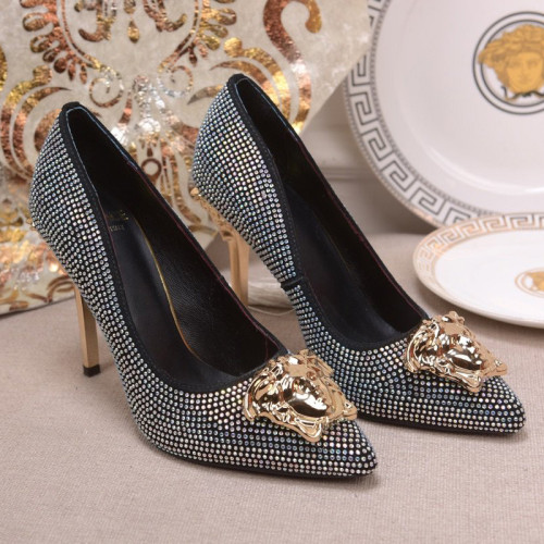 Versace Brand Womens Sandals Shoes Leather Big Size LA MEDUSA PATENT SAFETY PIN LEATHER PUMPS High Heel Design Luxury Brand Sandals for Women