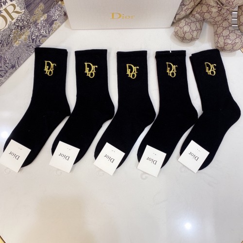 Dior Socks 5 Pairs with Original Box Luxury Brand Breathable Dior Sock