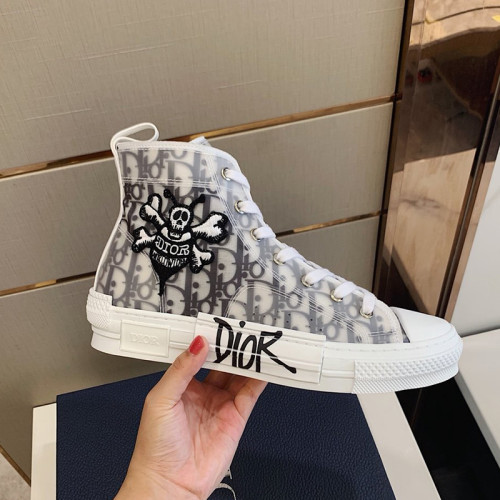 Dior Men Shoes B23 HIGH-TOP Sneaker Black And White Dior Oblique Canvas With DIOR AND SHAWN Bee Embroidery Patch
