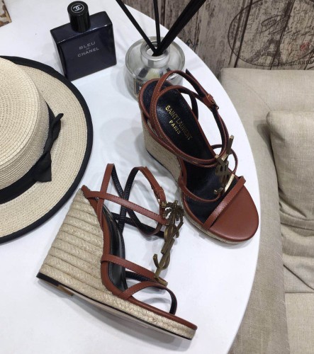 Yves Saint Laurent YSL Women Shoes Sandals Luxury Brand TRIBUTE ESPADRILLES WEDGE IN SMOOTH LEATHER with Original Box