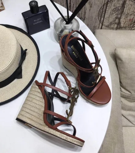Yves Saint Laurent YSL Women Shoes Sandals Luxury Brand TRIBUTE ESPADRILLES WEDGE IN SMOOTH LEATHER with Original Box