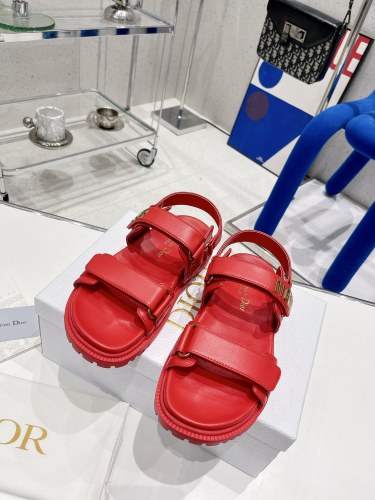 Dior Women Shoes Sandals Luxury Brand DIORACT SANDAL Red Lambskin with Original Box