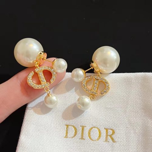 Dior Luxury Womens Earrings DIOR TRIBALES EARRINGS Gold-Finish Metal with White Resin Pearls and White Crystals with Original Box E1811TRICY_D301