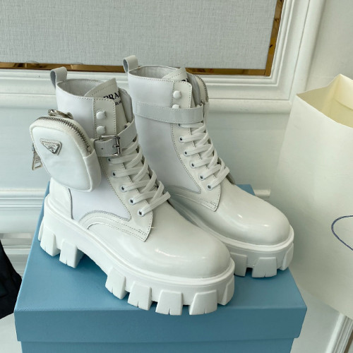 Prada Women Shoes Boots Luxury Brand Outdoor Monolith leather and nylon fabric boots 1T255M_3LJS_F0009_F_B055