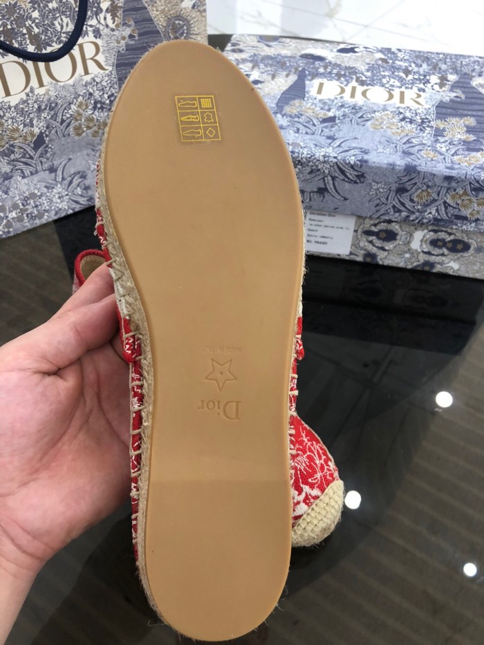 Dior Womens Shoes DIOR GRANVILLE ESPADRILLE Red Toile de Jouy Reverse Embroidered Cotton with Original Box KDB578TJE_S37W