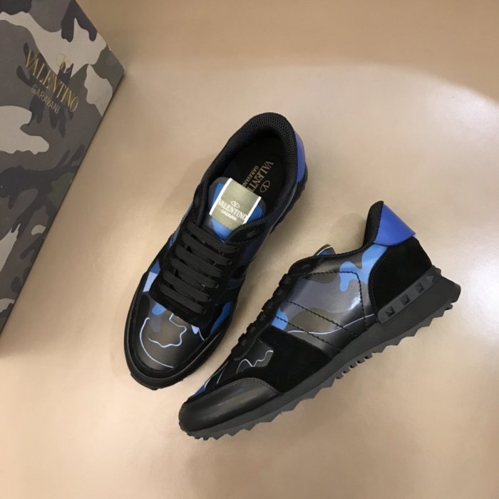 Valentino Men Shoes Fashion Design Luxury Brand ROCKRUNNER CAMOUFLAGE LAMINATED STUDDED SNEAKER with Original Box