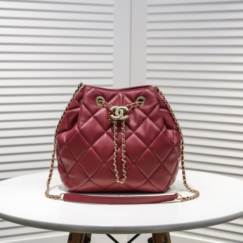 Chanel Womens Bags Drawstring Chain Bucket Bag