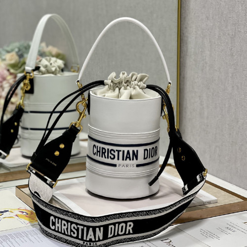 Dior Womens Bags Shoulder Messenger Bags Luxury Brand Dior SMALL DIOR VIBE BUCKET BAG White and Black Smooth Calfskin M8703OOBR_M933