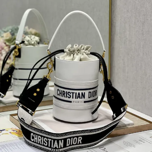 Dior Womens Bags Shoulder Messenger Bags Luxury Brand Dior SMALL DIOR VIBE BUCKET BAG White and Black Smooth Calfskin M8703OOBR_M933
