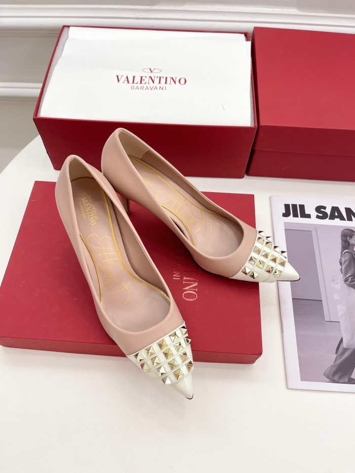 Valentino Womens Shoes ROCKSTUD SLINGBACK PUMP WITH SCULPTED HEEL IN KIDSKIN with Original Box 8cm Heel Design